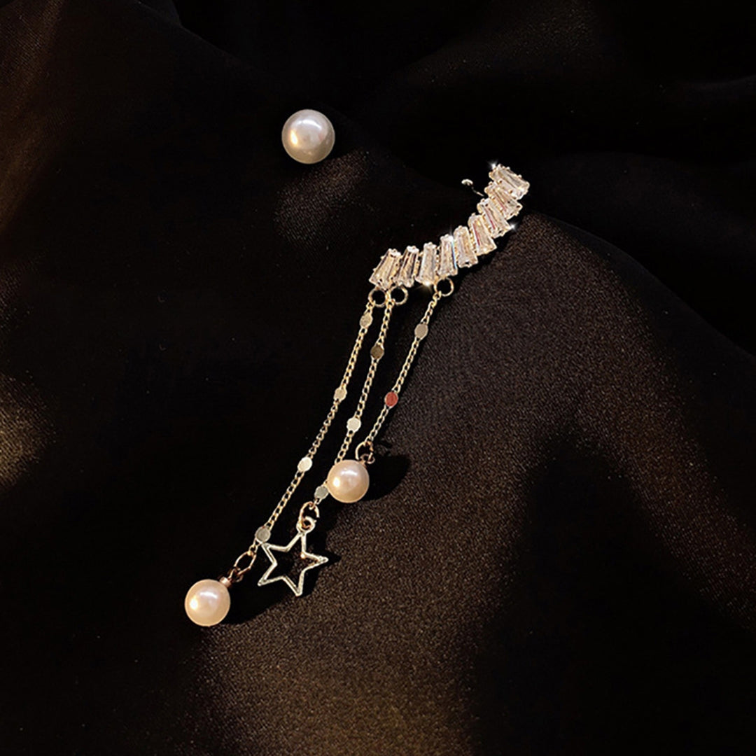 1 Pair Drop Earrings Antiallergic Decorative Glittery Asymmetric Star Pearl Tassel Earrings for Banquet Image 8