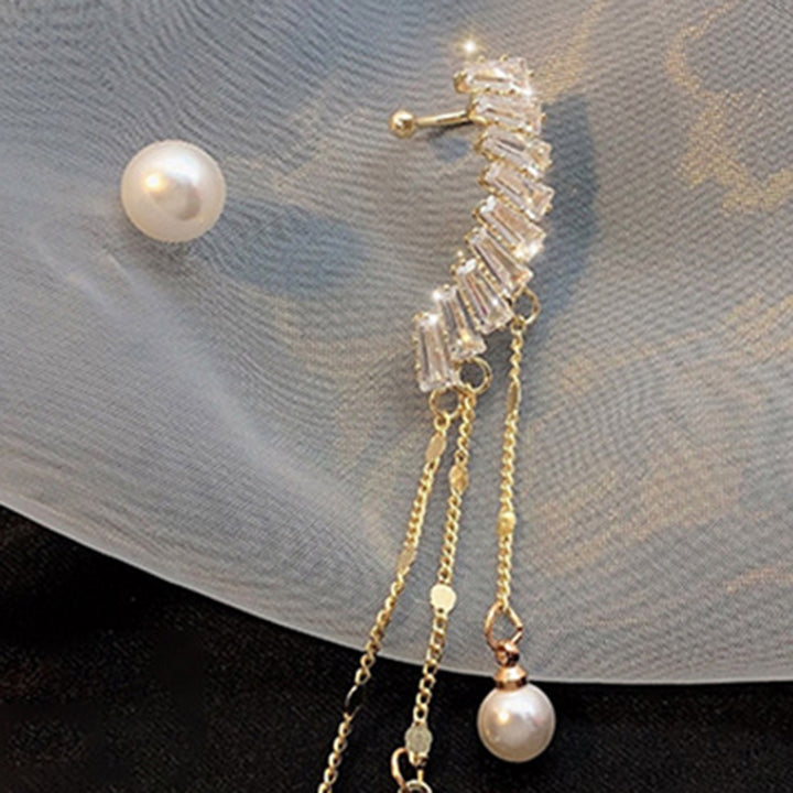 1 Pair Drop Earrings Antiallergic Decorative Glittery Asymmetric Star Pearl Tassel Earrings for Banquet Image 11
