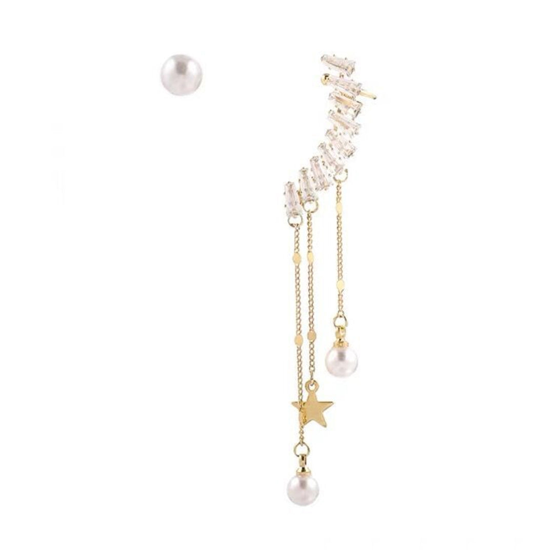 1 Pair Drop Earrings Antiallergic Decorative Glittery Asymmetric Star Pearl Tassel Earrings for Banquet Image 12