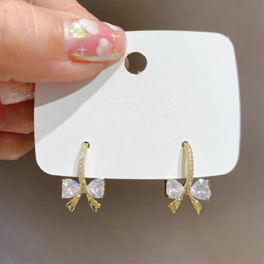 1 Pair Women Dangle Earrings Bow Cubic Zirconia Jewelry Shining Korean Style Stud Earrings Birthday Gifts Image 1