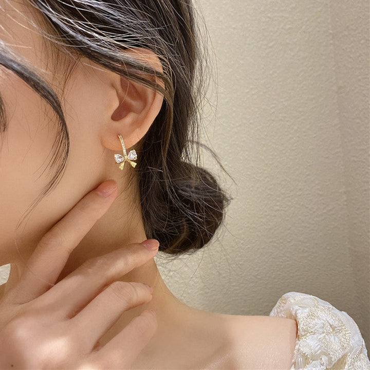 1 Pair Women Dangle Earrings Bow Cubic Zirconia Jewelry Shining Korean Style Stud Earrings Birthday Gifts Image 2