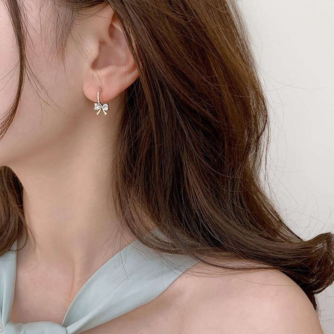 1 Pair Women Dangle Earrings Bow Cubic Zirconia Jewelry Shining Korean Style Stud Earrings Birthday Gifts Image 3