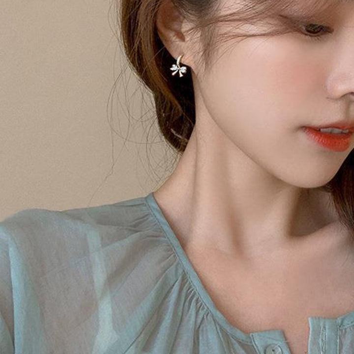 1 Pair Women Dangle Earrings Bow Cubic Zirconia Jewelry Shining Korean Style Stud Earrings Birthday Gifts Image 4