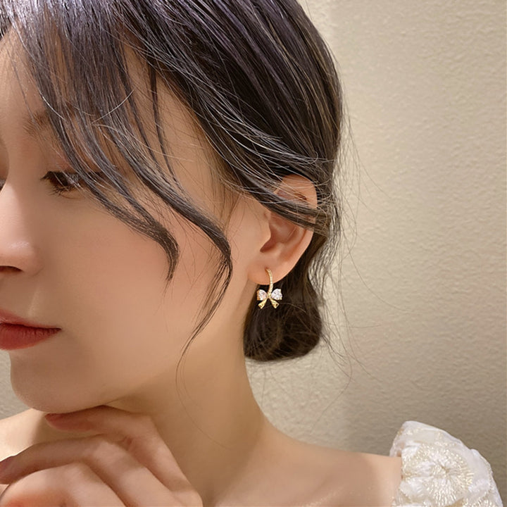 1 Pair Women Dangle Earrings Bow Cubic Zirconia Jewelry Shining Korean Style Stud Earrings Birthday Gifts Image 7