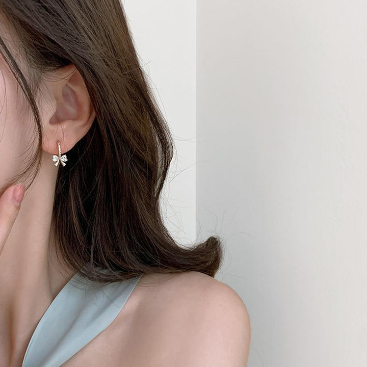 1 Pair Women Dangle Earrings Bow Cubic Zirconia Jewelry Shining Korean Style Stud Earrings Birthday Gifts Image 8