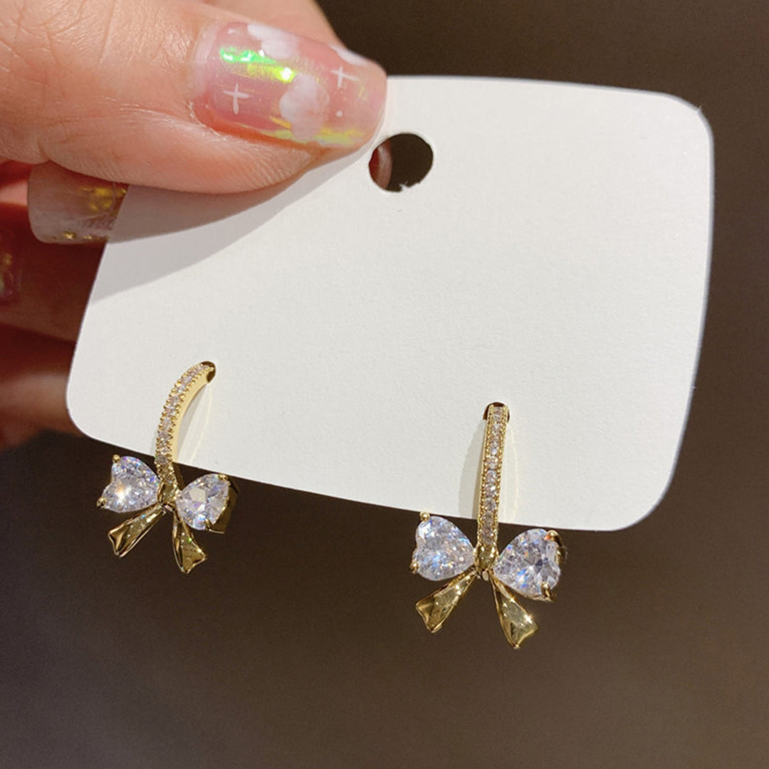 1 Pair Women Dangle Earrings Bow Cubic Zirconia Jewelry Shining Korean Style Stud Earrings Birthday Gifts Image 10