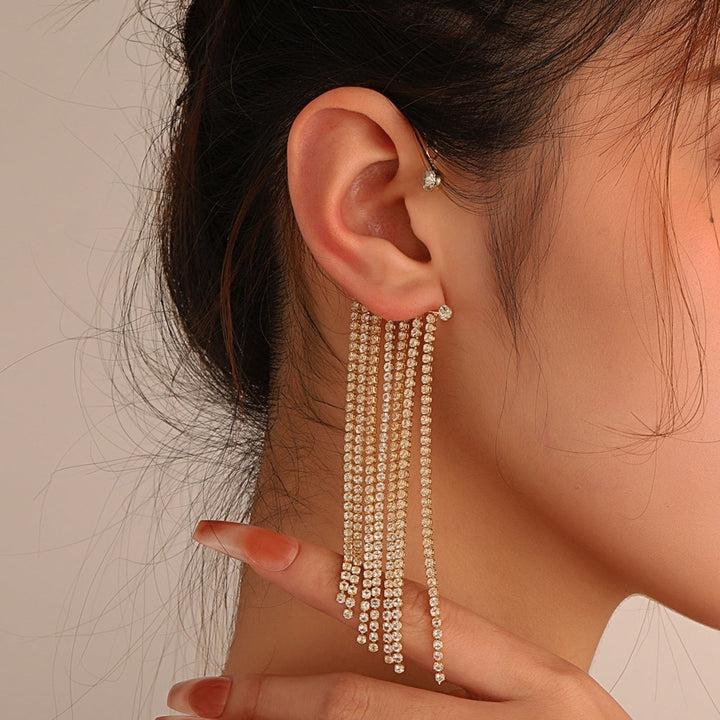 1Pc Inlaid Ear Clip C-Shape Geometric Tassel Design Clip Earring for Daily Life Image 7