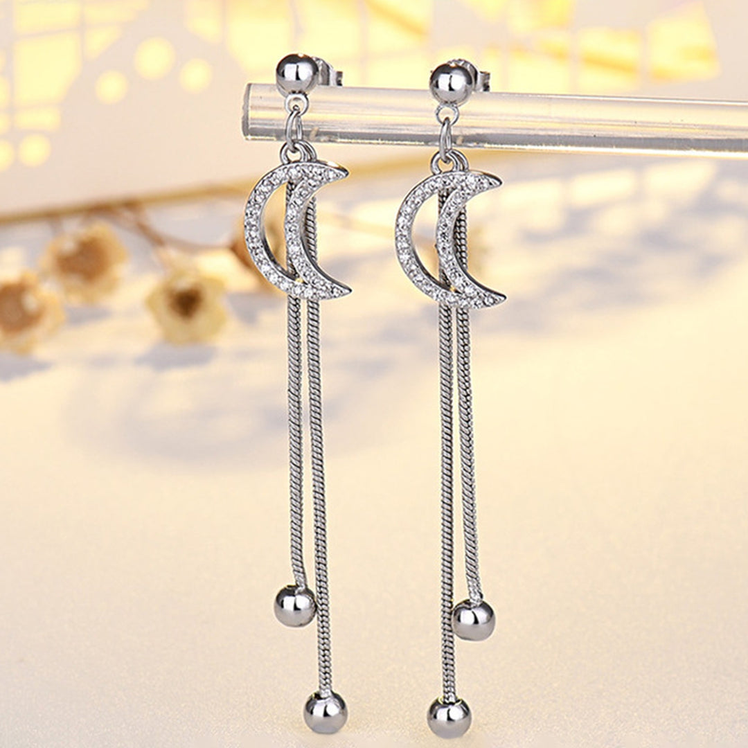 1 Pair Tassel Earrings Electroplate Anti-scratch Inlaid Sparkling Rhinestone Jewelry Earring Studs Dress Supplies Image 2