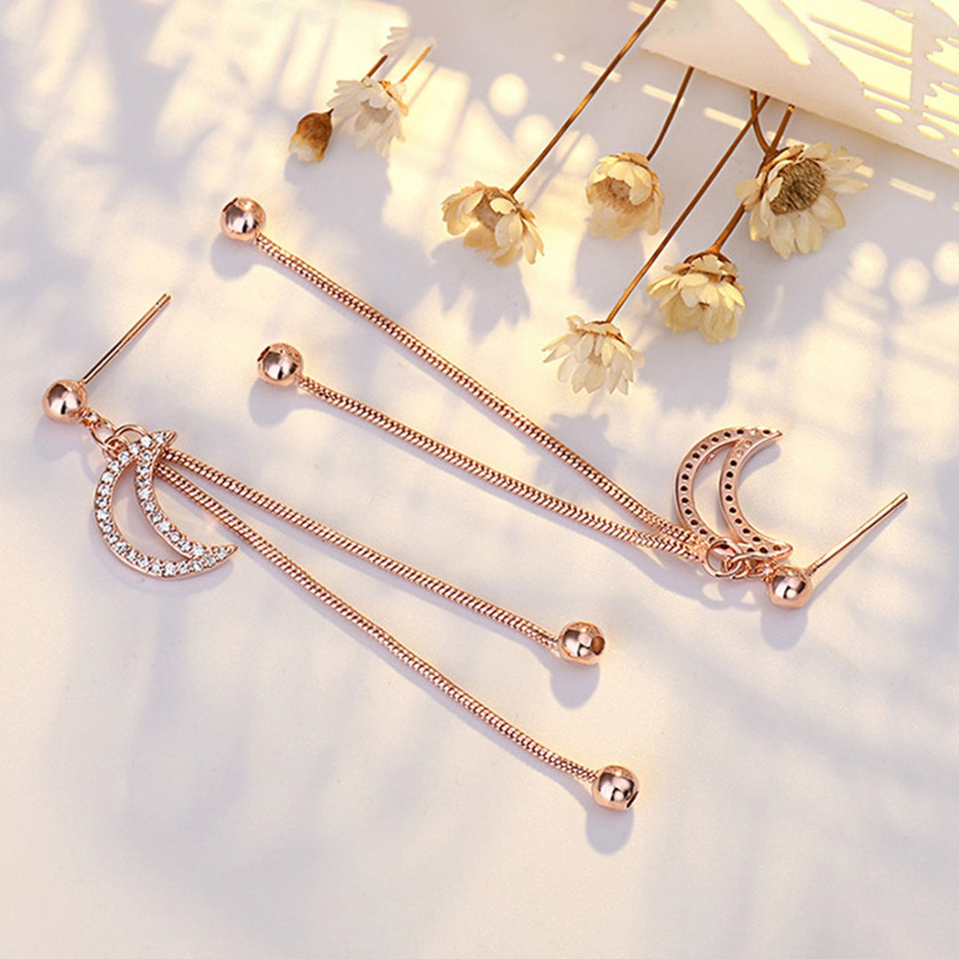 1 Pair Tassel Earrings Electroplate Anti-scratch Inlaid Sparkling Rhinestone Jewelry Earring Studs Dress Supplies Image 3