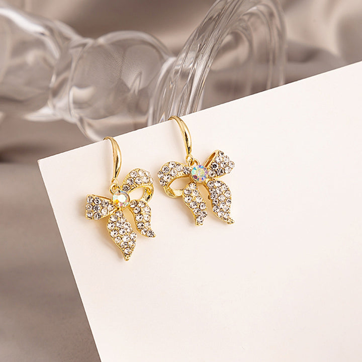 1 Pair Hook Earrings Bow Rhinestones Jewelry Shining Geometric Earrings for Prom Image 3