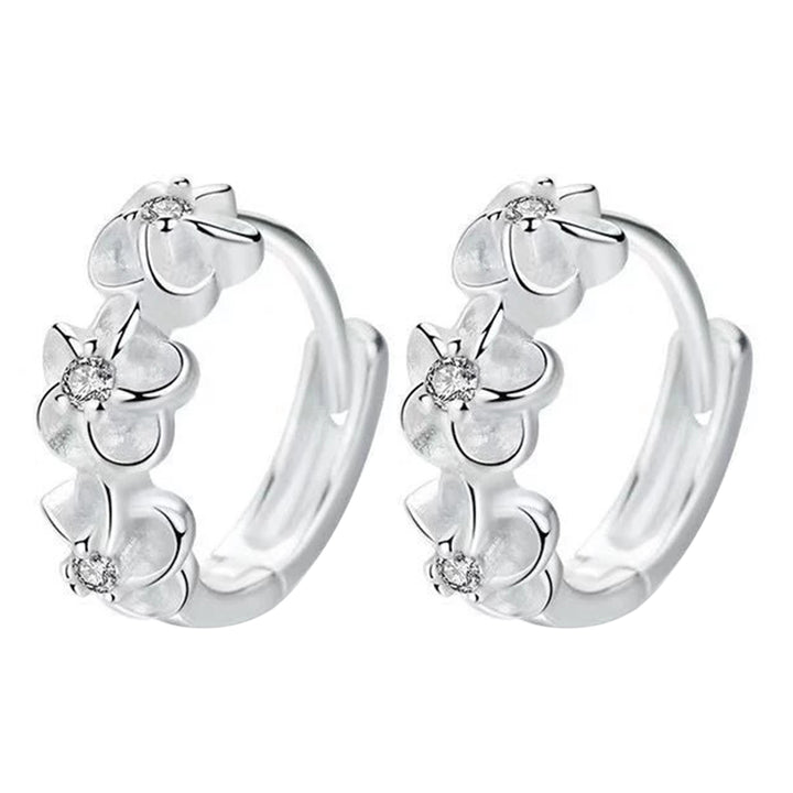 1 Pair Women Hoop Earrings Solid Color Long-lasting Stainless Flower Shape Anti-allergy Women Huggie Earrings Female Image 4