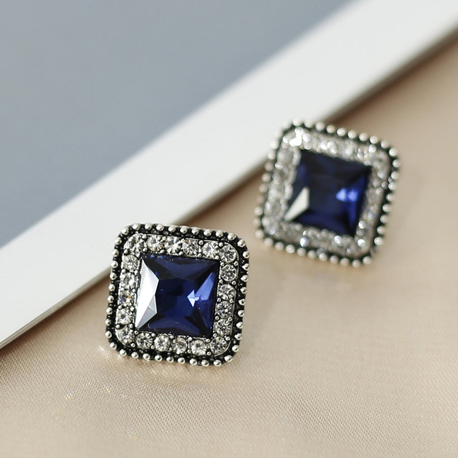 1 Pair Stud Earrings Square Cubic Zirconia Ladies Geometric Faux Crystal Earrings Birthday Gifts Image 1