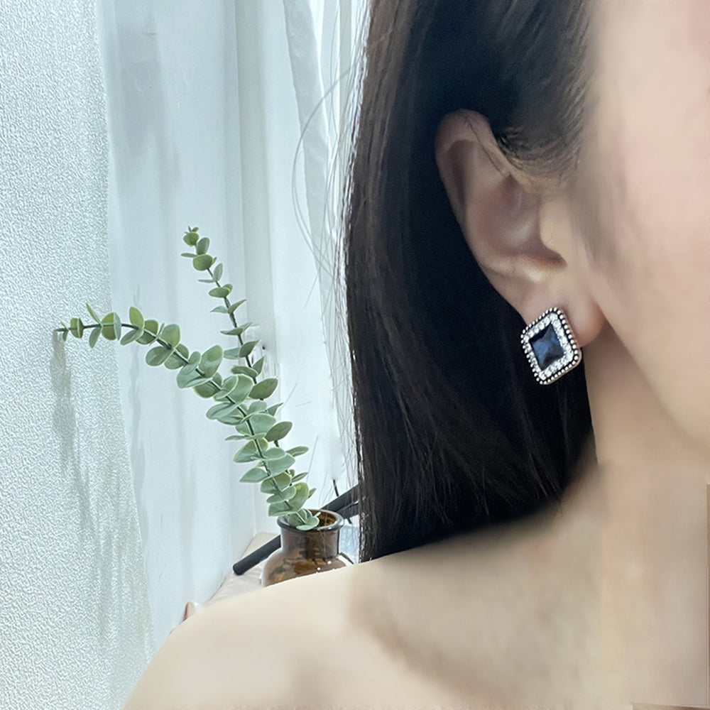 1 Pair Stud Earrings Square Cubic Zirconia Ladies Geometric Faux Crystal Earrings Birthday Gifts Image 2