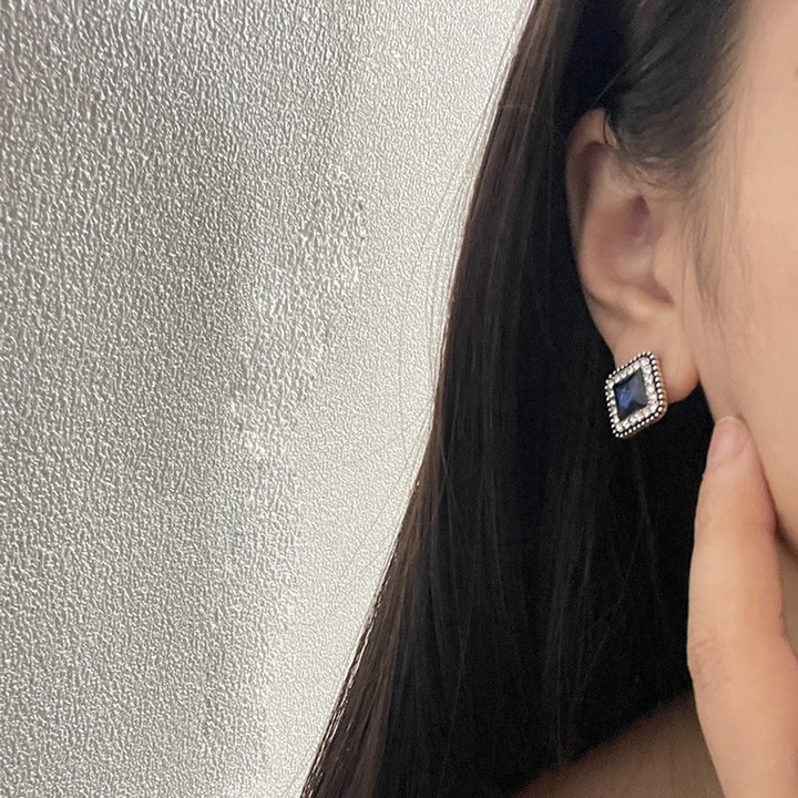 1 Pair Stud Earrings Square Cubic Zirconia Ladies Geometric Faux Crystal Earrings Birthday Gifts Image 3