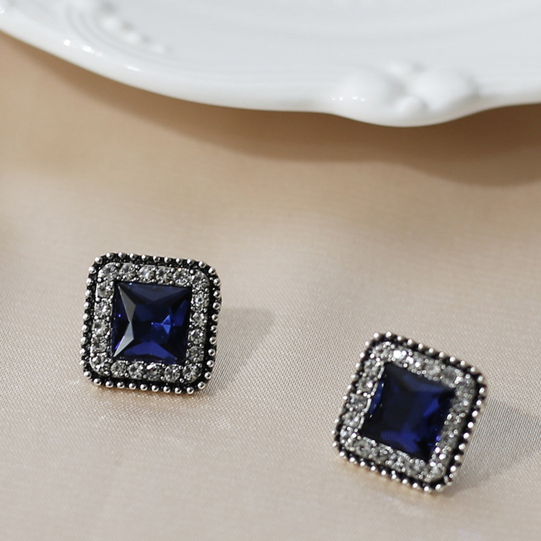 1 Pair Stud Earrings Square Cubic Zirconia Ladies Geometric Faux Crystal Earrings Birthday Gifts Image 4