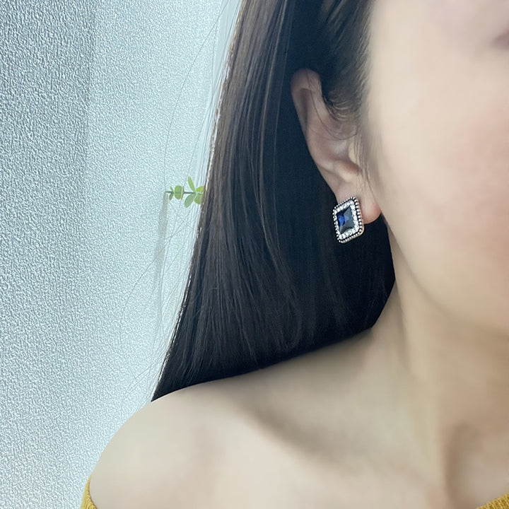 1 Pair Stud Earrings Square Cubic Zirconia Ladies Geometric Faux Crystal Earrings Birthday Gifts Image 7
