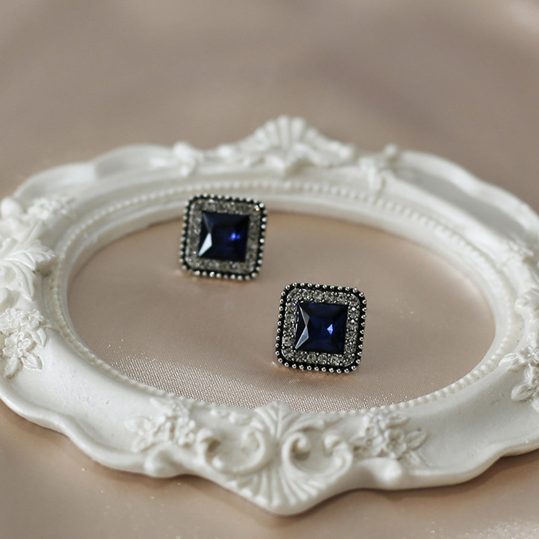 1 Pair Stud Earrings Square Cubic Zirconia Ladies Geometric Faux Crystal Earrings Birthday Gifts Image 9