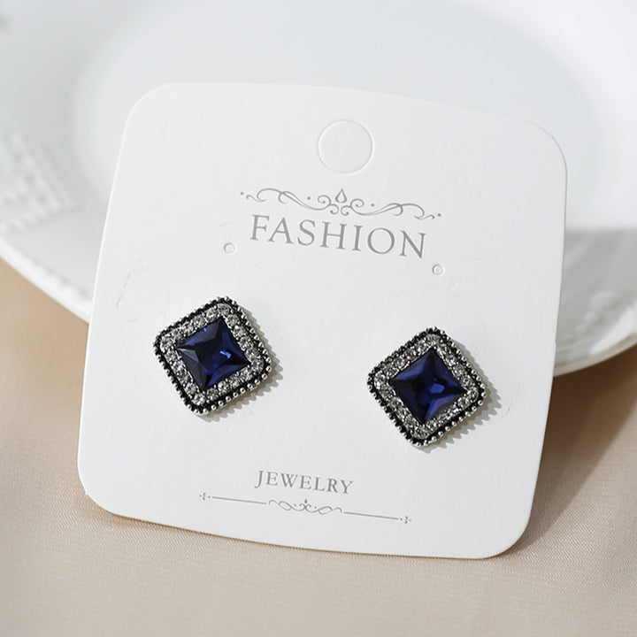 1 Pair Stud Earrings Square Cubic Zirconia Ladies Geometric Faux Crystal Earrings Birthday Gifts Image 10