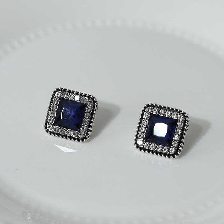 1 Pair Stud Earrings Square Cubic Zirconia Ladies Geometric Faux Crystal Earrings Birthday Gifts Image 11
