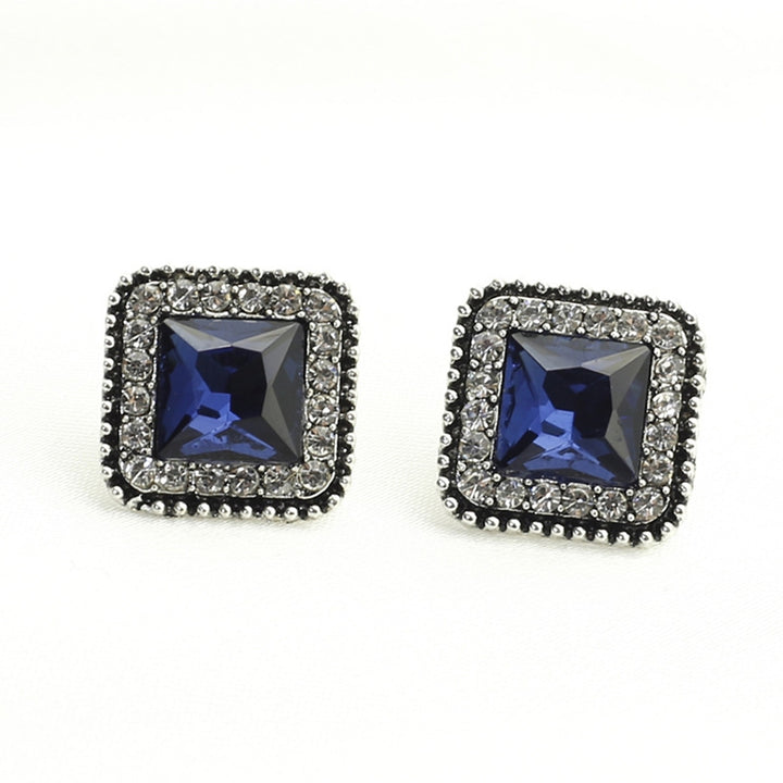1 Pair Stud Earrings Square Cubic Zirconia Ladies Geometric Faux Crystal Earrings Birthday Gifts Image 12