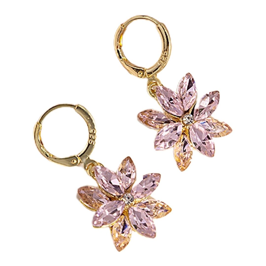 1 Pair Dangle Earrings Double Layer Petals Rotatable Jewelry Shining Rhinestones Ear Buckle Earrings for Party Image 1