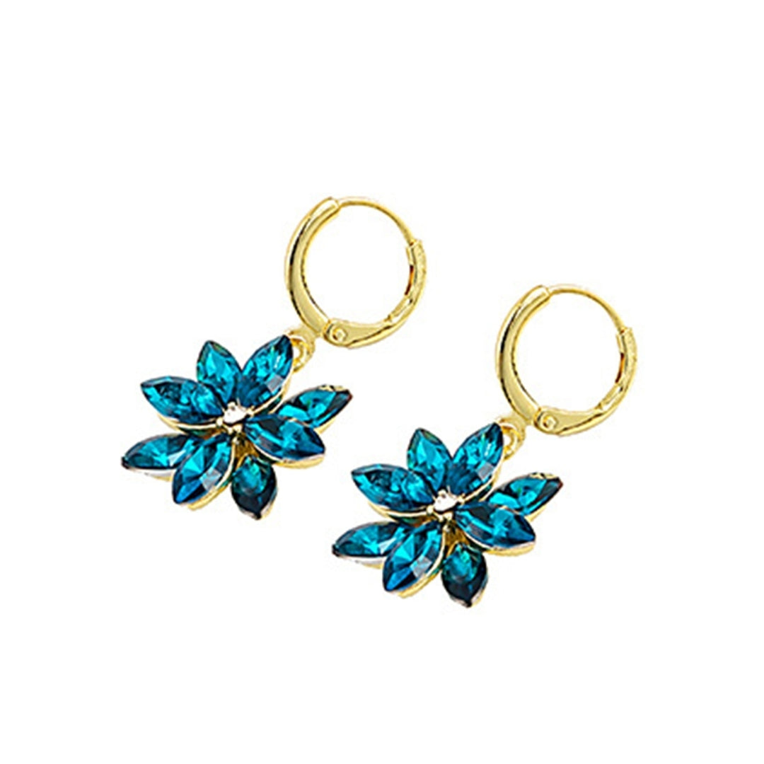 1 Pair Dangle Earrings Double Layer Petals Rotatable Jewelry Shining Rhinestones Ear Buckle Earrings for Party Image 3