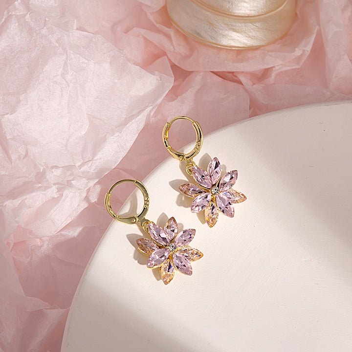 1 Pair Dangle Earrings Double Layer Petals Rotatable Jewelry Shining Rhinestones Ear Buckle Earrings for Party Image 4