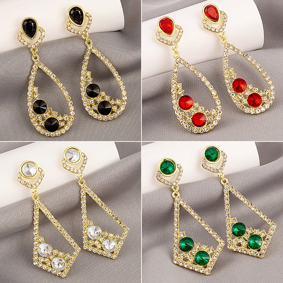 1 Pair Dangle Earrings Hollow Out Rhinestones Jewelry Shining Faux Gem Drop Earrings for Wedding Image 1