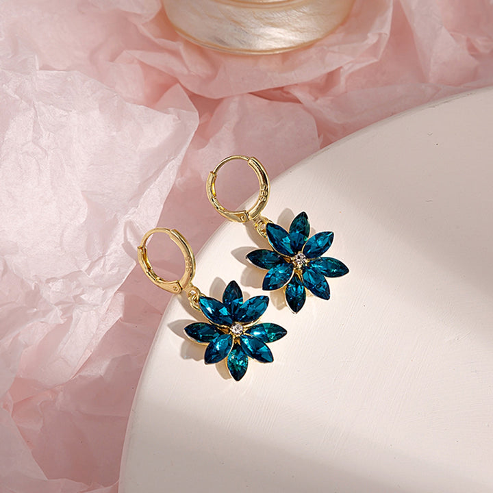 1 Pair Dangle Earrings Double Layer Petals Rotatable Jewelry Shining Rhinestones Ear Buckle Earrings for Party Image 7
