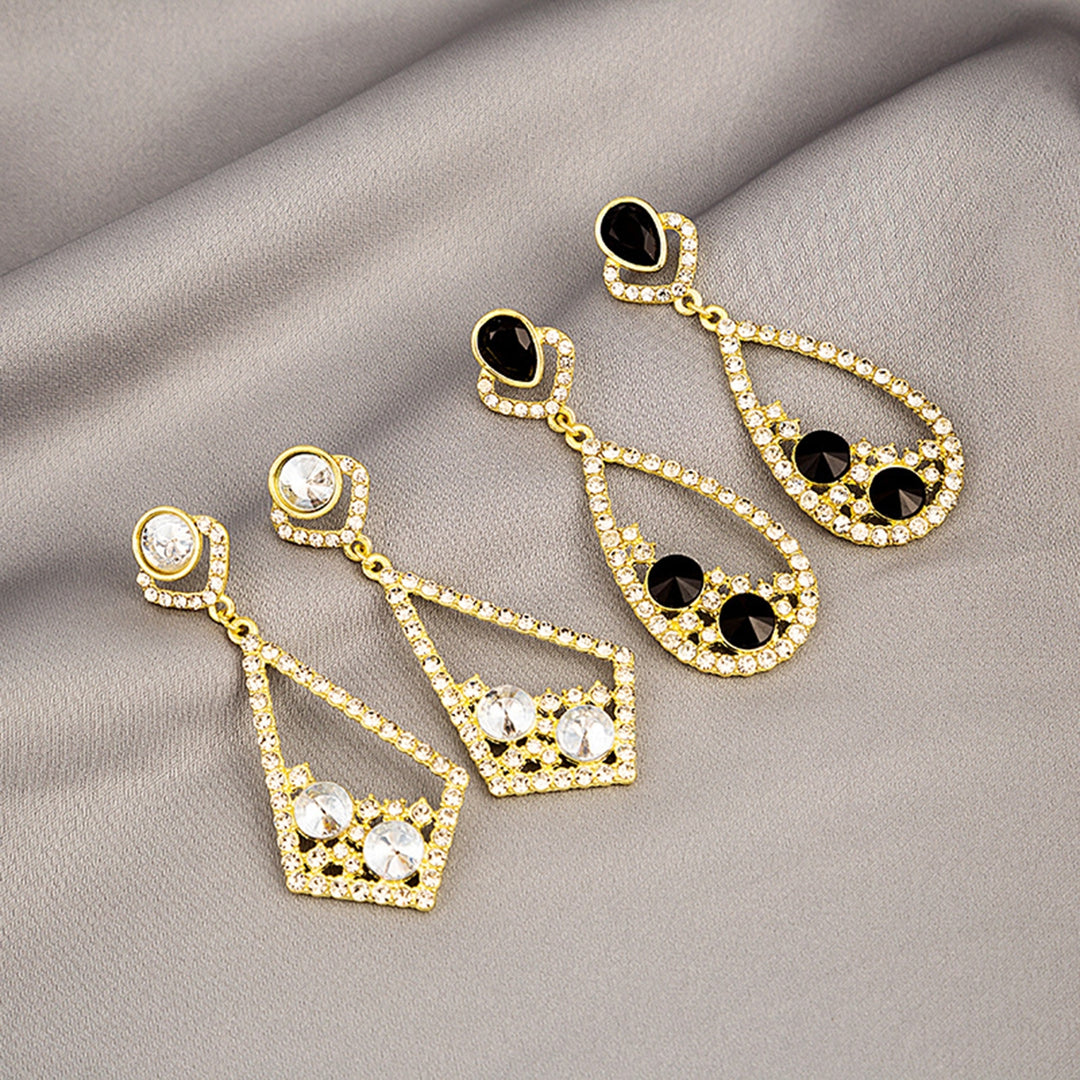 1 Pair Dangle Earrings Hollow Out Rhinestones Jewelry Shining Faux Gem Drop Earrings for Wedding Image 7