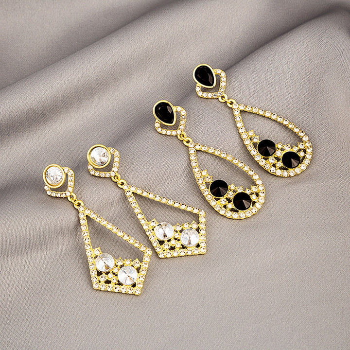 1 Pair Dangle Earrings Hollow Out Rhinestones Jewelry Shining Faux Gem Drop Earrings for Wedding Image 7