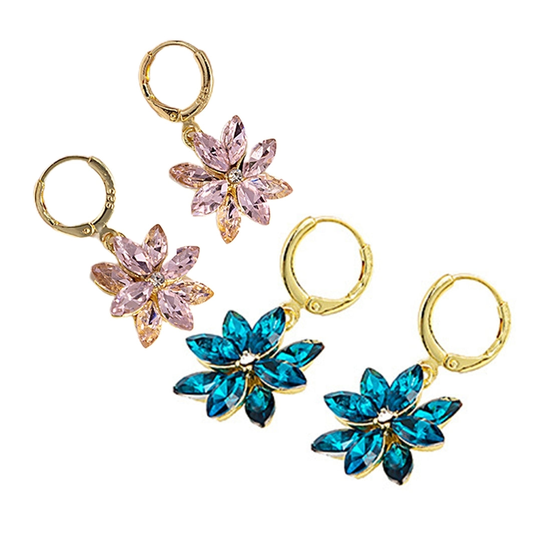 1 Pair Dangle Earrings Double Layer Petals Rotatable Jewelry Shining Rhinestones Ear Buckle Earrings for Party Image 12