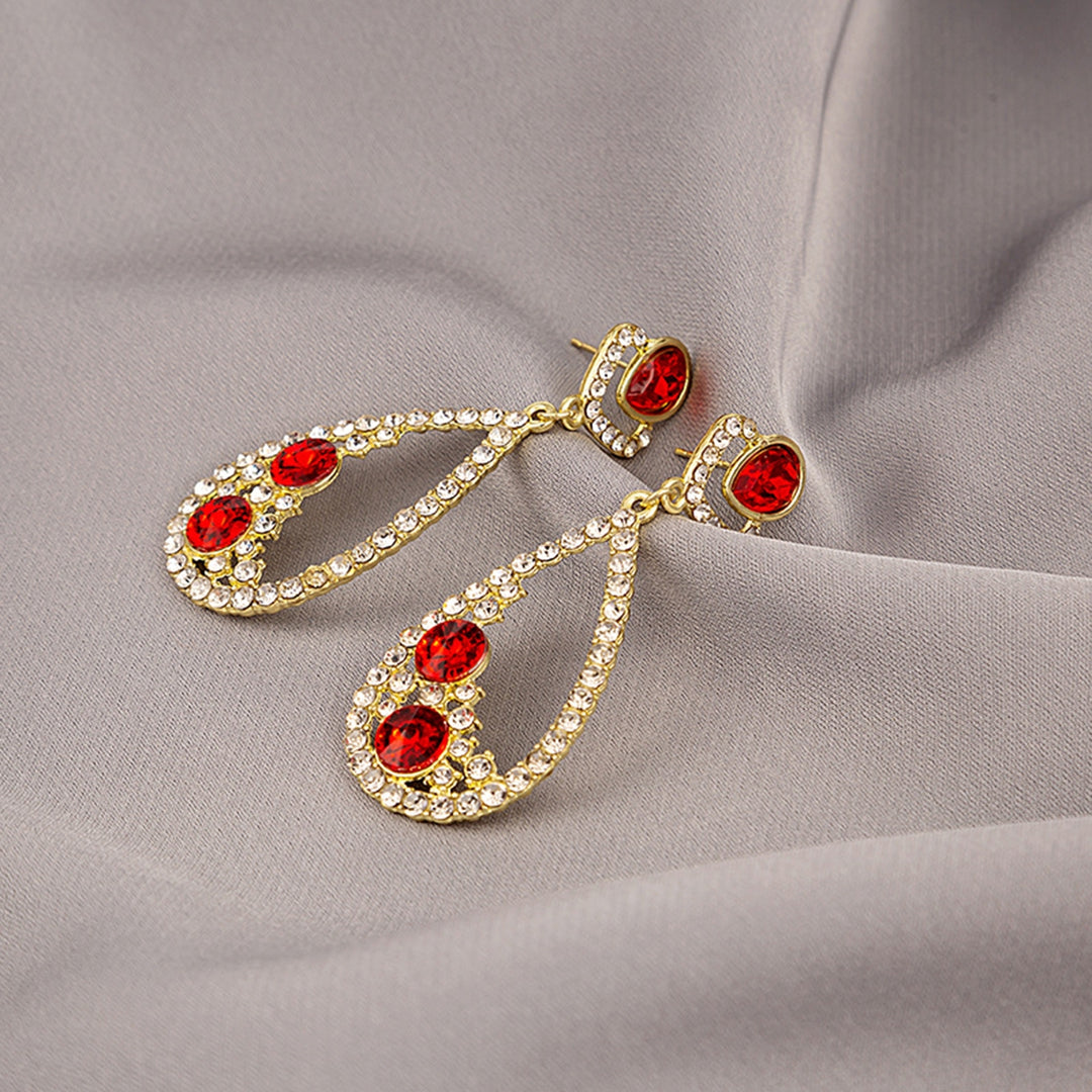 1 Pair Dangle Earrings Hollow Out Rhinestones Jewelry Shining Faux Gem Drop Earrings for Wedding Image 9