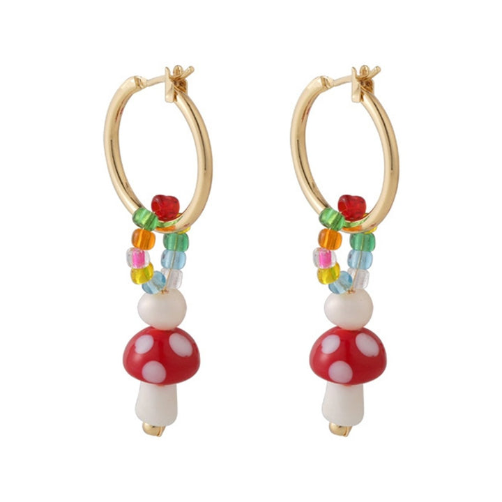 1 Pair Women Earrings Mushroom Faux Glaze Alloy Korean Style Colorful Dangle Earrings for Daily Wear Image 1