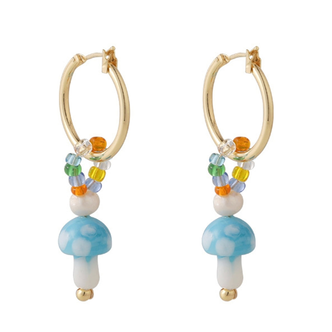 1 Pair Women Earrings Mushroom Faux Glaze Alloy Korean Style Colorful Dangle Earrings for Daily Wear Image 3