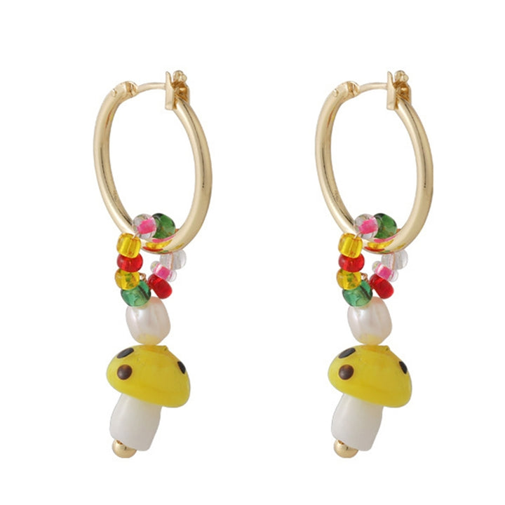 1 Pair Women Earrings Mushroom Faux Glaze Alloy Korean Style Colorful Dangle Earrings for Daily Wear Image 4