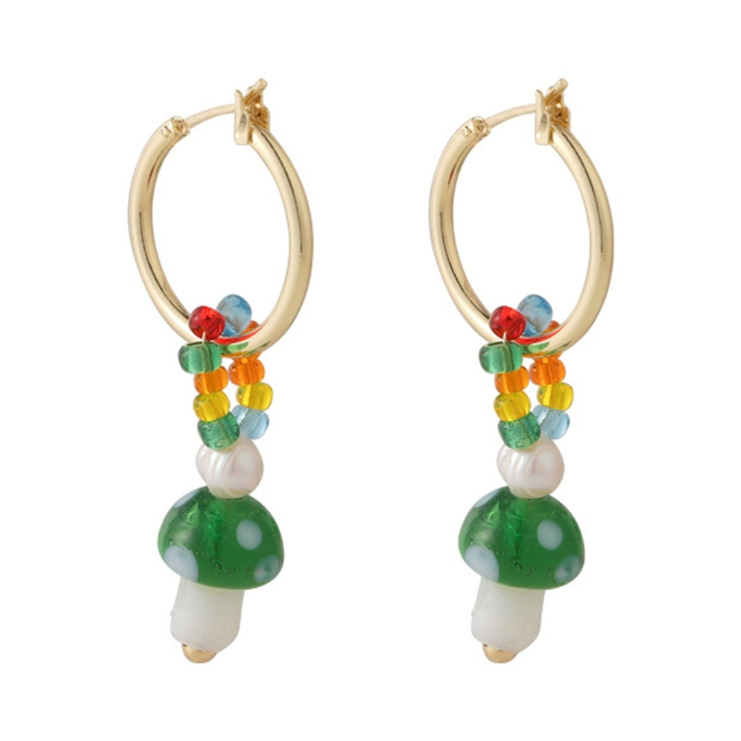 1 Pair Women Earrings Mushroom Faux Glaze Alloy Korean Style Colorful Dangle Earrings for Daily Wear Image 4