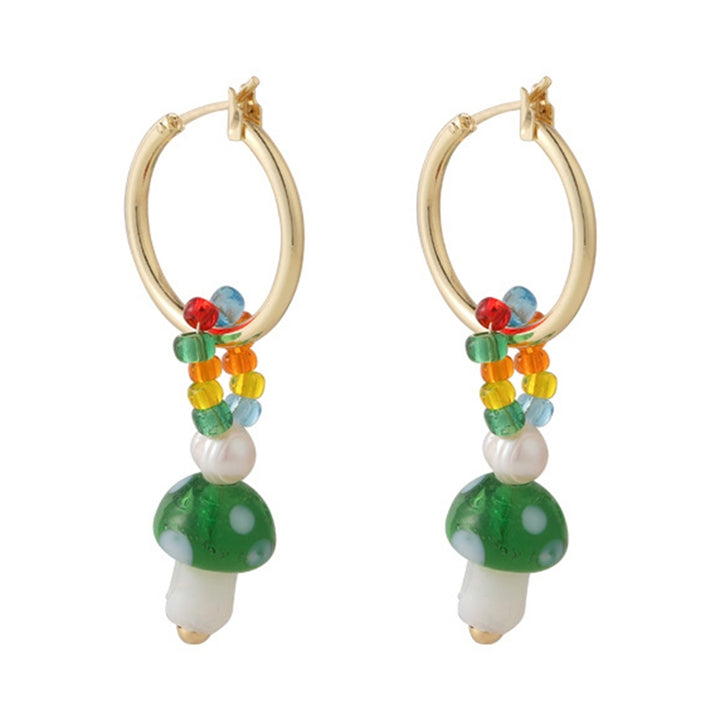 1 Pair Women Earrings Mushroom Faux Glaze Alloy Korean Style Colorful Dangle Earrings for Daily Wear Image 4