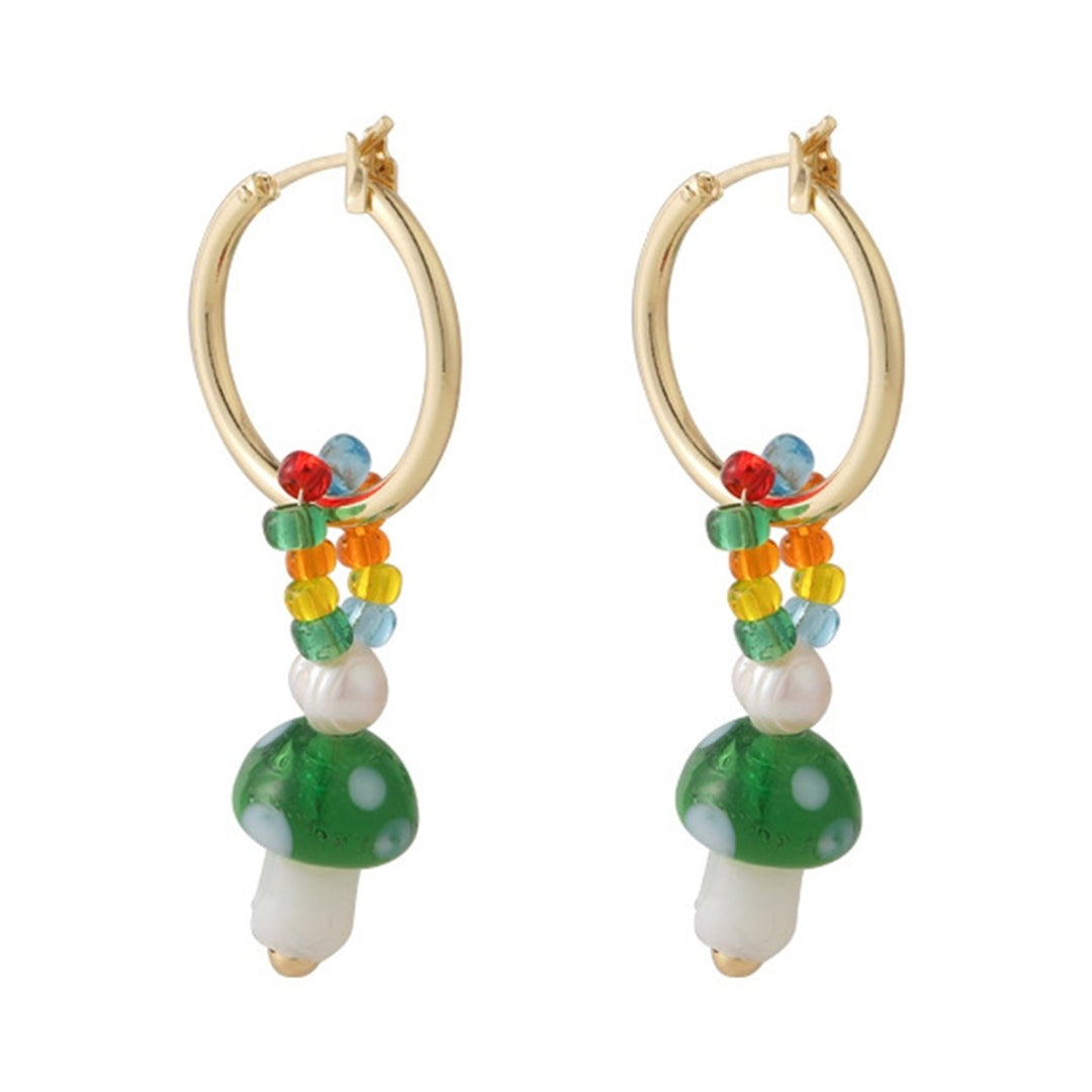 1 Pair Women Earrings Mushroom Faux Glaze Alloy Korean Style Colorful Dangle Earrings for Daily Wear Image 1