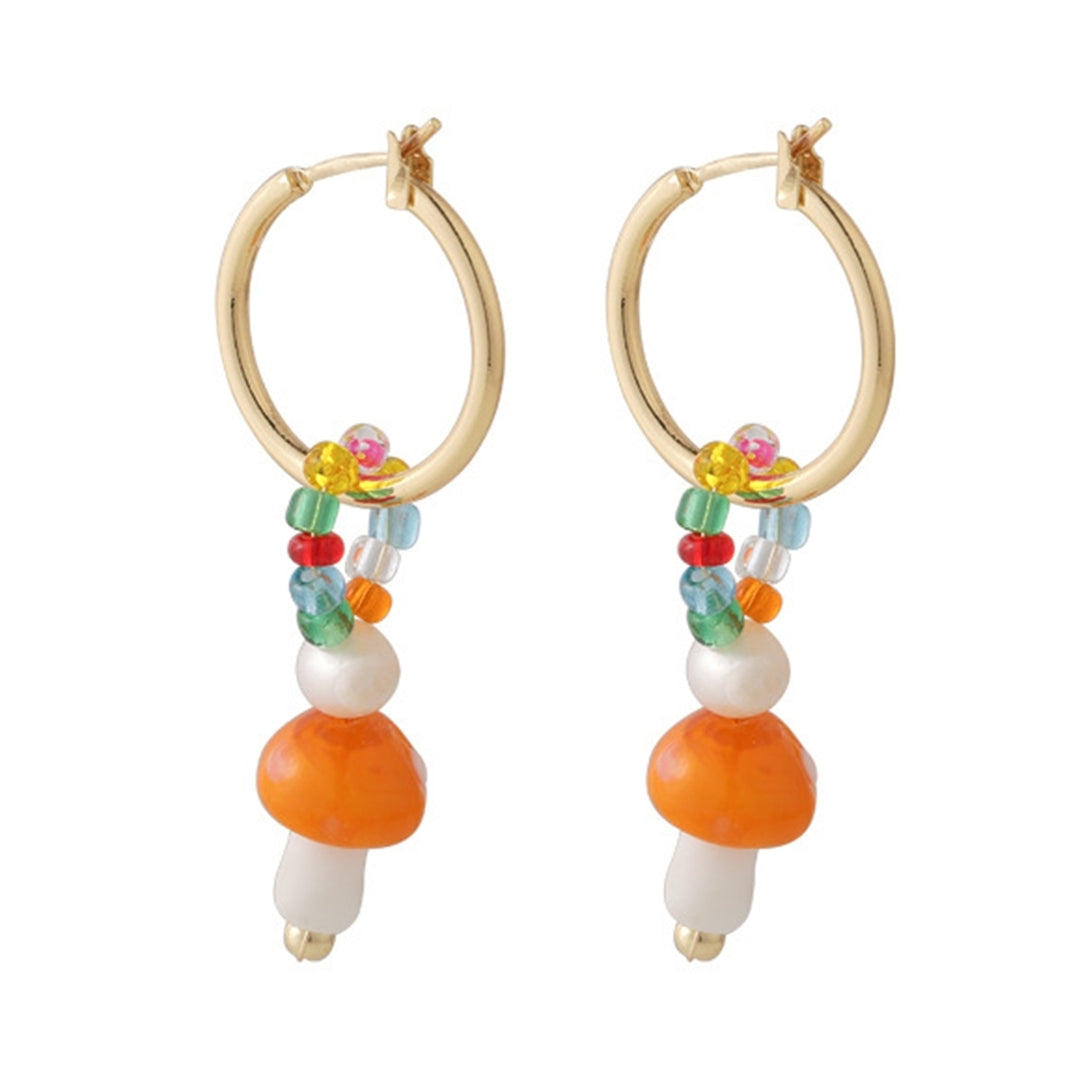 1 Pair Women Earrings Mushroom Faux Glaze Alloy Korean Style Colorful Dangle Earrings for Daily Wear Image 6