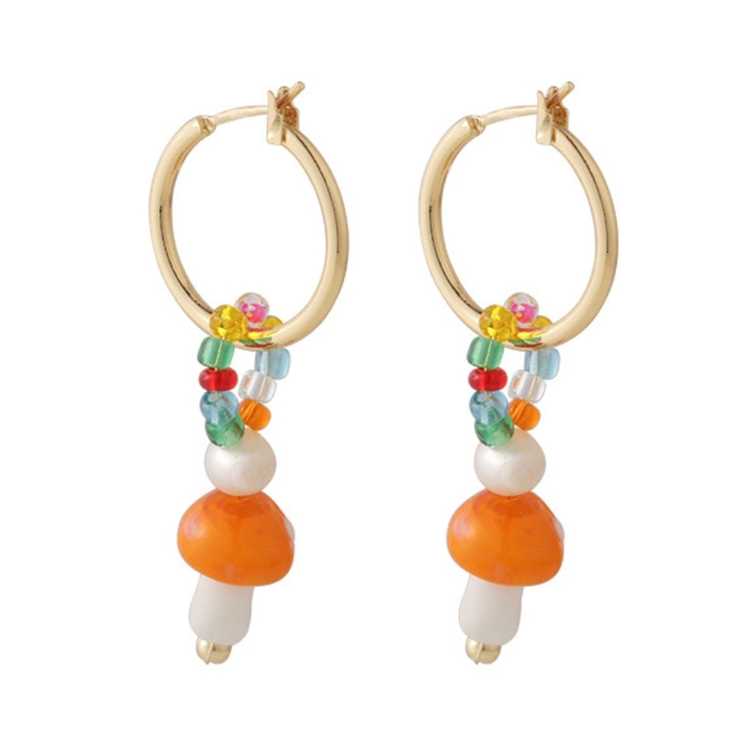 1 Pair Women Earrings Mushroom Faux Glaze Alloy Korean Style Colorful Dangle Earrings for Daily Wear Image 1