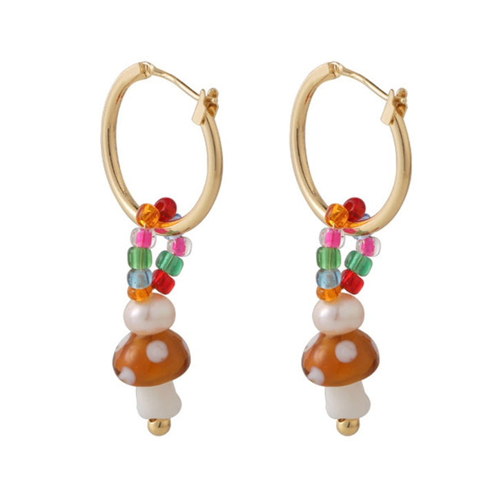 1 Pair Women Earrings Mushroom Faux Glaze Alloy Korean Style Colorful Dangle Earrings for Daily Wear Image 7