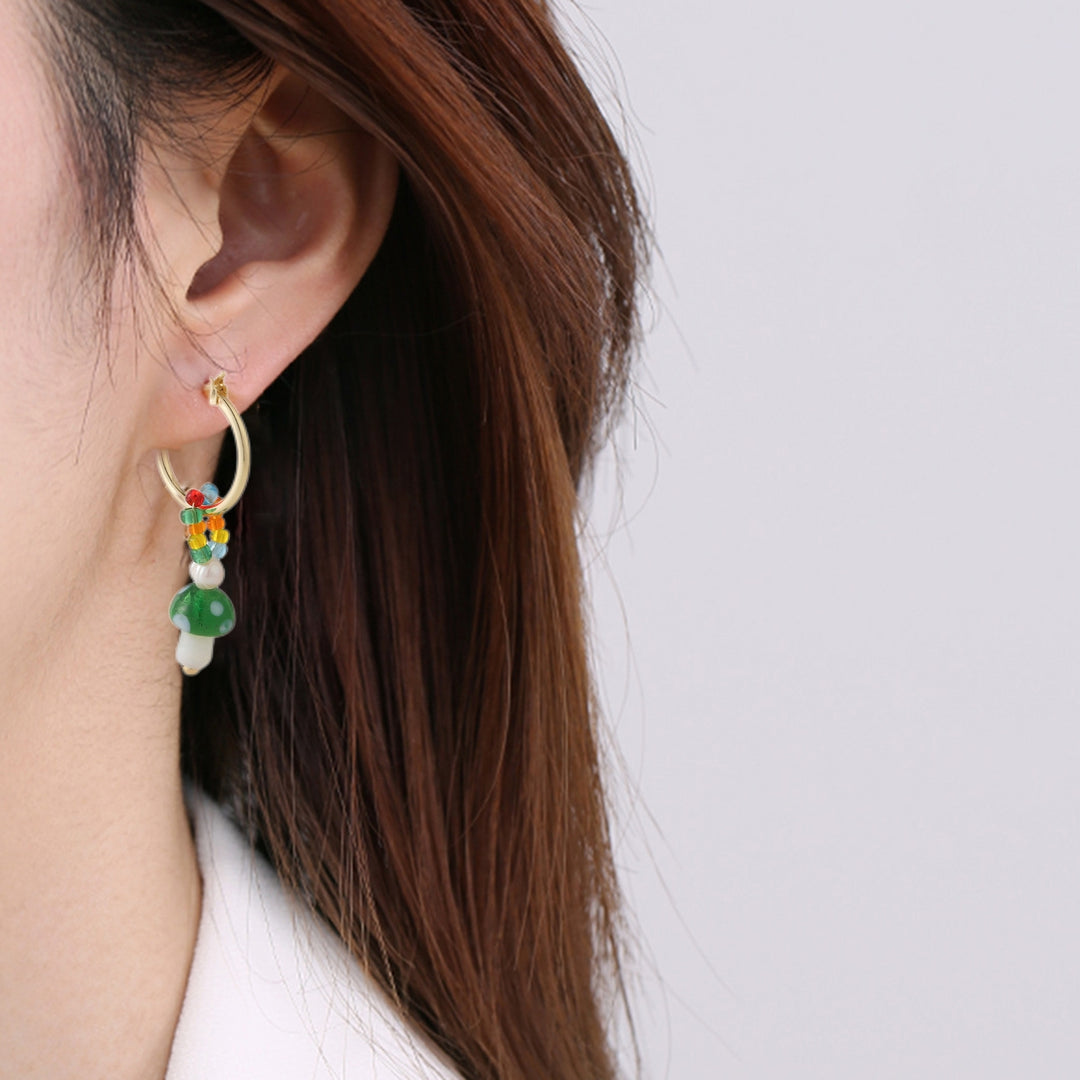 1 Pair Women Earrings Mushroom Faux Glaze Alloy Korean Style Colorful Dangle Earrings for Daily Wear Image 8
