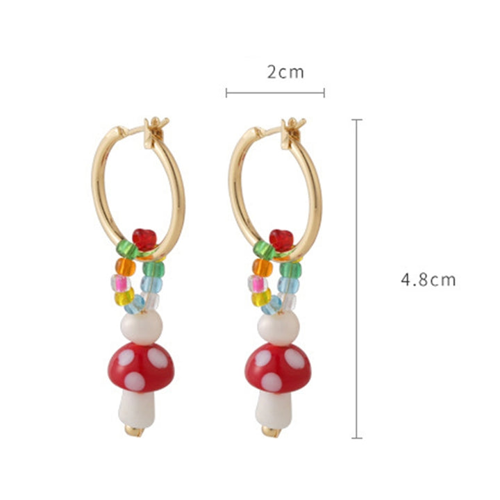 1 Pair Women Earrings Mushroom Faux Glaze Alloy Korean Style Colorful Dangle Earrings for Daily Wear Image 12