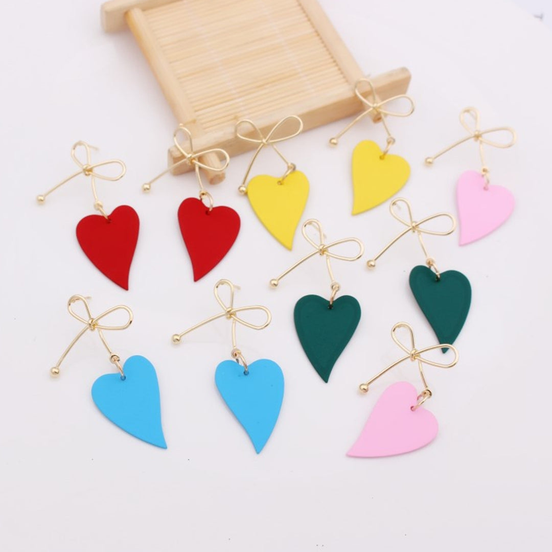 1 Pair Dangle Earrings Anti-allergy Sweet Solid Color Heart Shape Hollow Out Hanging Earrings Female Jewelry Image 1