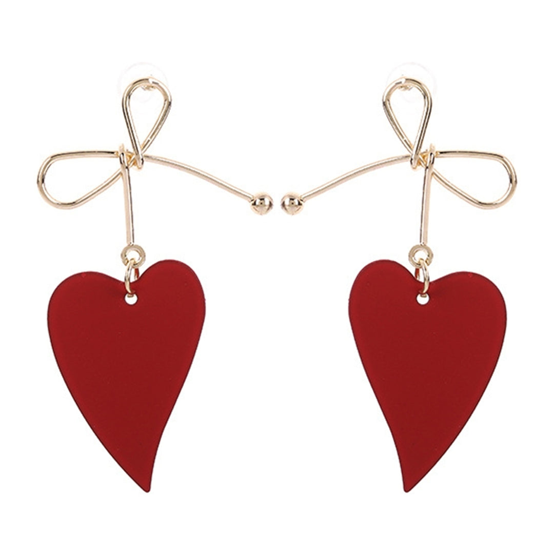 1 Pair Dangle Earrings Anti-allergy Sweet Solid Color Heart Shape Hollow Out Hanging Earrings Female Jewelry Image 2