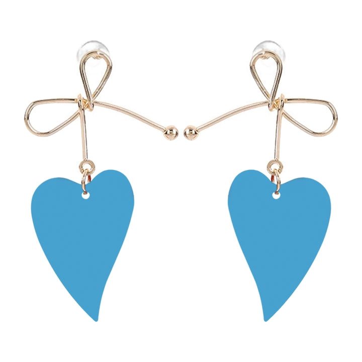 1 Pair Dangle Earrings Anti-allergy Sweet Solid Color Heart Shape Hollow Out Hanging Earrings Female Jewelry Image 3