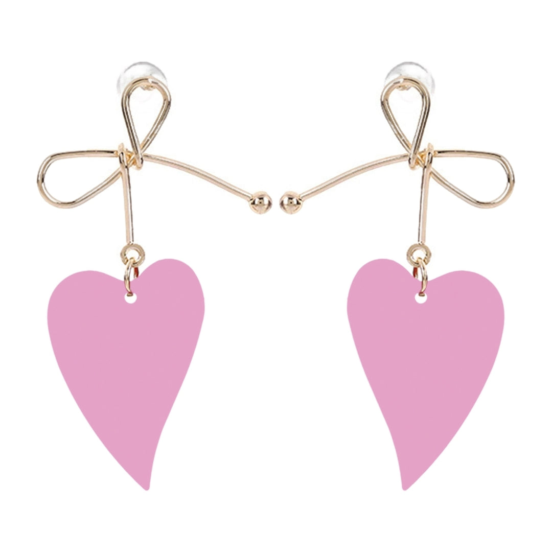 1 Pair Dangle Earrings Anti-allergy Sweet Solid Color Heart Shape Hollow Out Hanging Earrings Female Jewelry Image 6