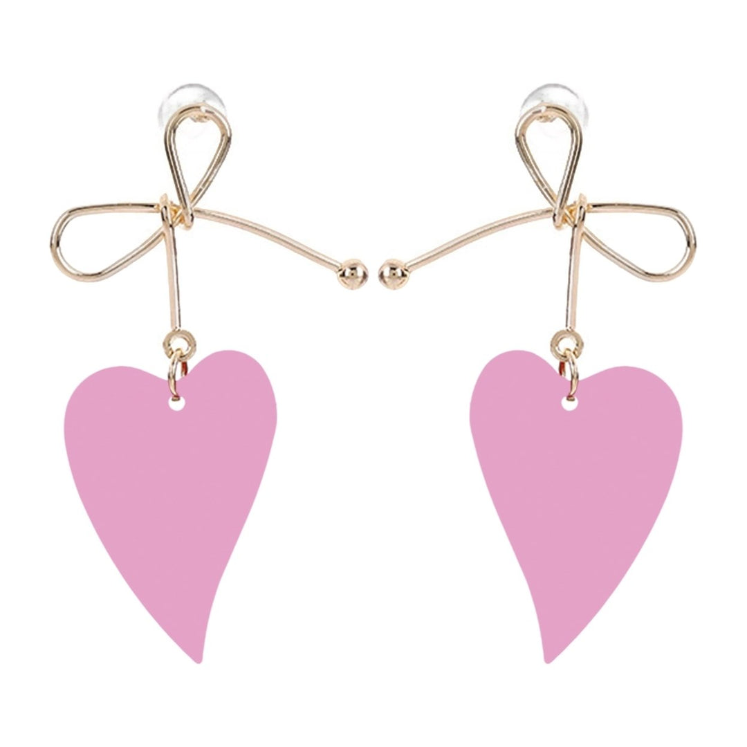 1 Pair Dangle Earrings Anti-allergy Sweet Solid Color Heart Shape Hollow Out Hanging Earrings Female Jewelry Image 6