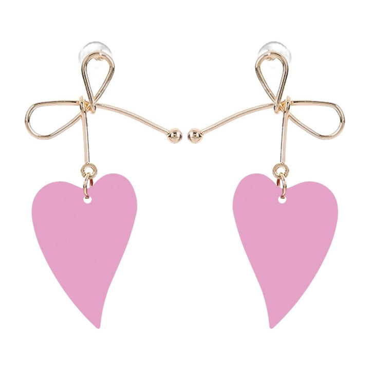 1 Pair Dangle Earrings Anti-allergy Sweet Solid Color Heart Shape Hollow Out Hanging Earrings Female Jewelry Image 6